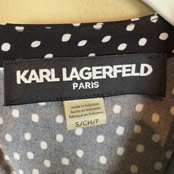 Karl Lagerfeld Paris Black with White Polka Dot Sleeveless Pullover Blouse - Picture 6 of 9